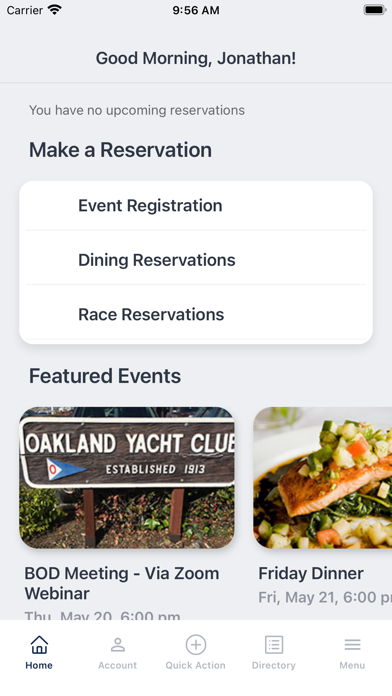 Oakland Yacht Club App Screenshot