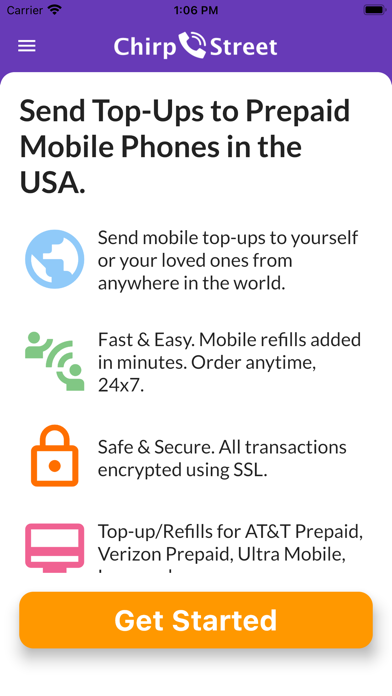 ChirpStreet Mobile Top-Up Screenshot