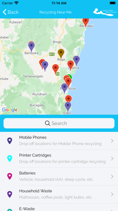 Bega Valley Shire Waste Info Screenshot