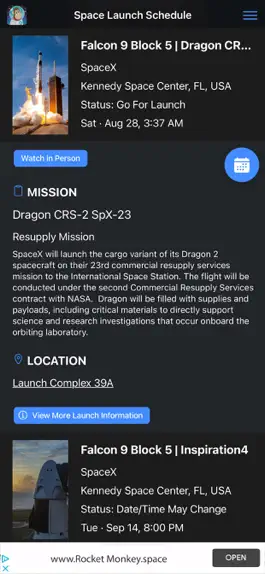 Game screenshot Space Launch Schedule apk