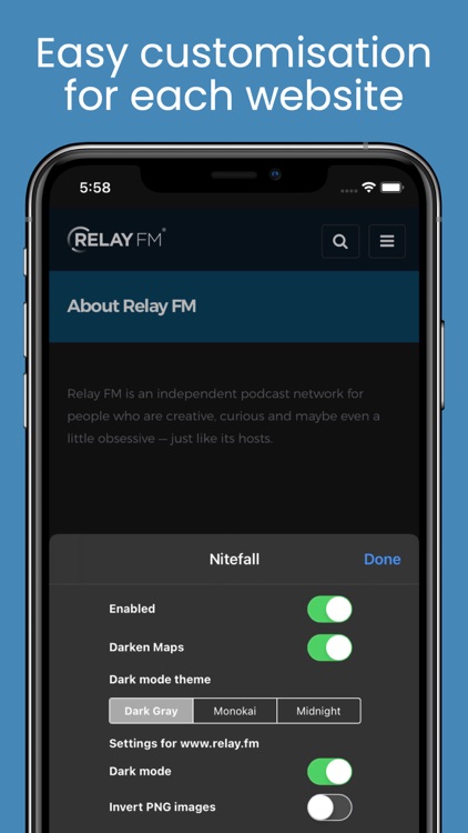 Nitefall: Dark mode for Safari