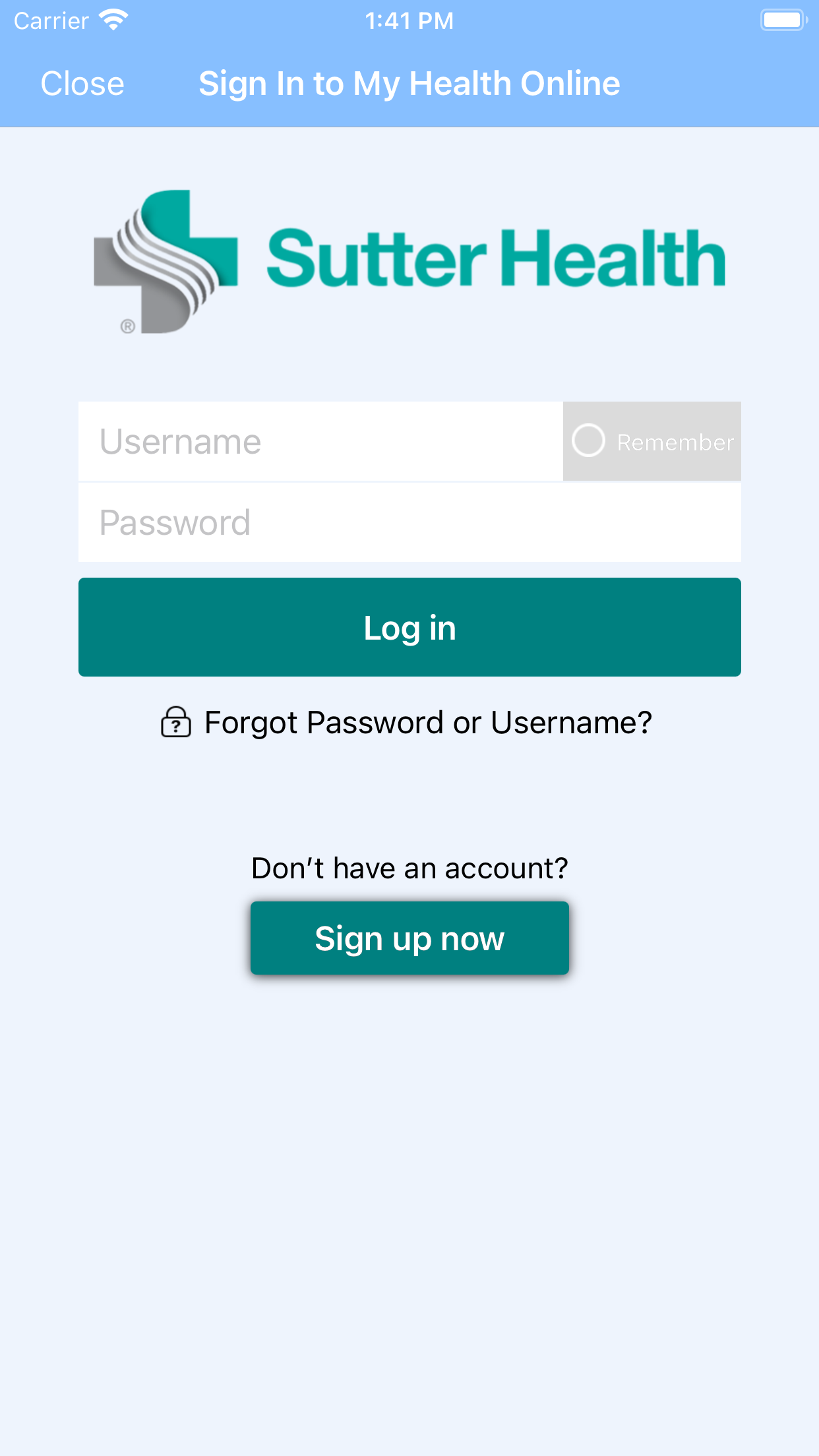 Sutter Health My Health Online screenshot 1