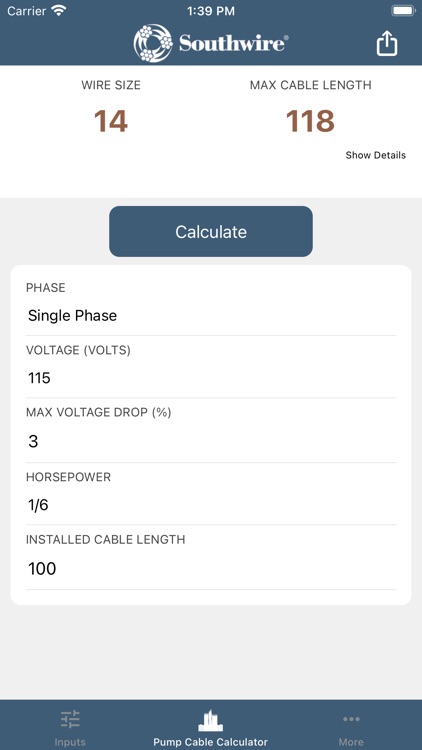Pump Cable Calculator
