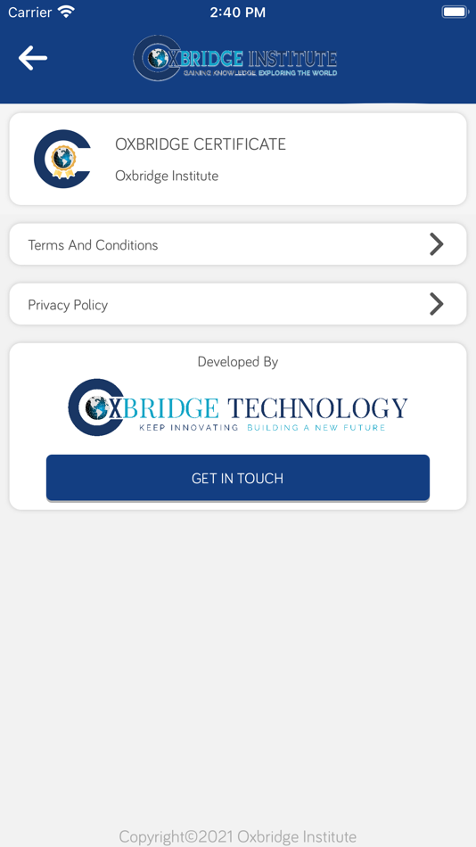 #2. Oxbridge Institute Certificate (iOS) 由: Oxbridge Technology