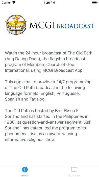 MCGI Broadcast Screenshot