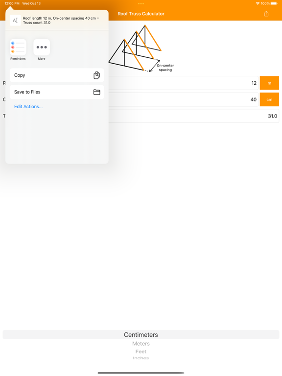 Roof Truss Calculator iPad screenshot 5 - Utilities app