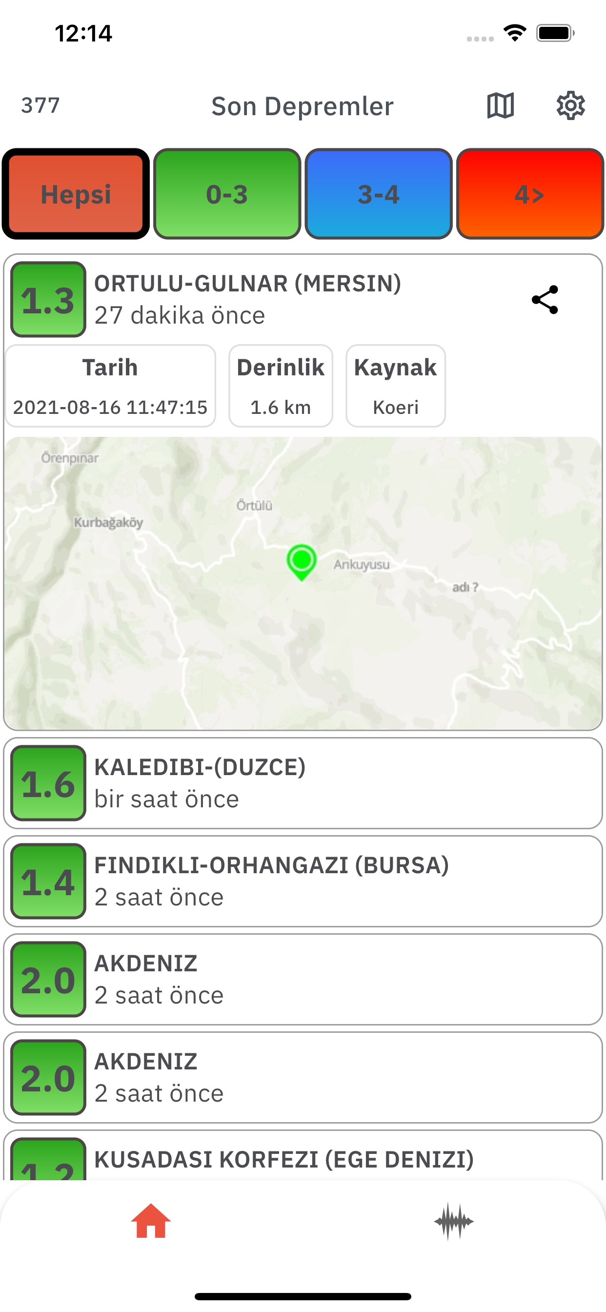 Son Depremler (Bildirimli)