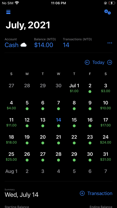 Cashflow Calendar Screenshot