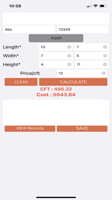 CFT Calculator - Cubic Foot Screenshot