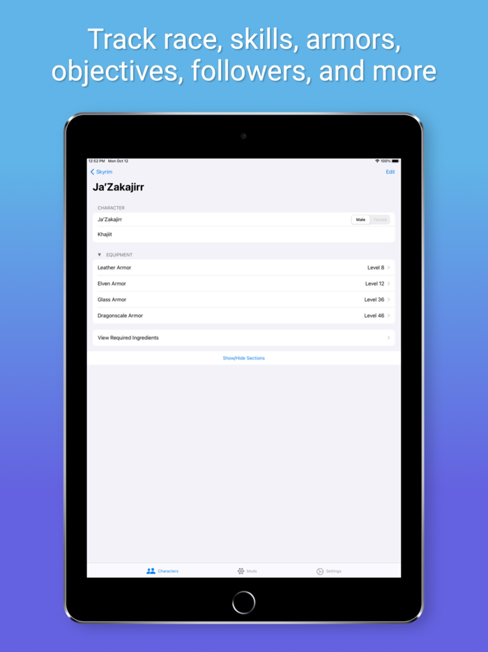 Character Tracker for Skyrim