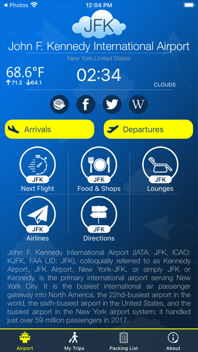Kennedy Airport Info + Radar Screenshot