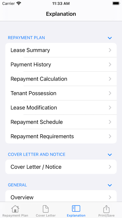 Rent Repayment Plan Screenshot