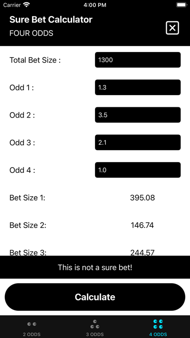 Sure Bet Arbitrage Calculator Screenshot