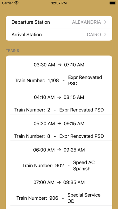 Egypt Train Times Screenshot