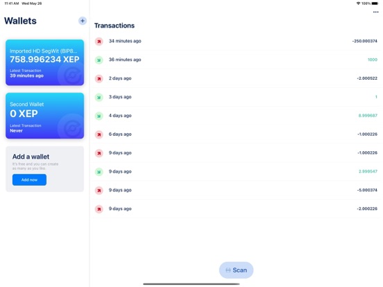 XEP Wallet iPad screenshot 1 - Finance app