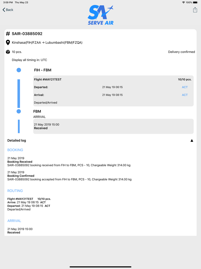 Serve Air Cargo Tracking