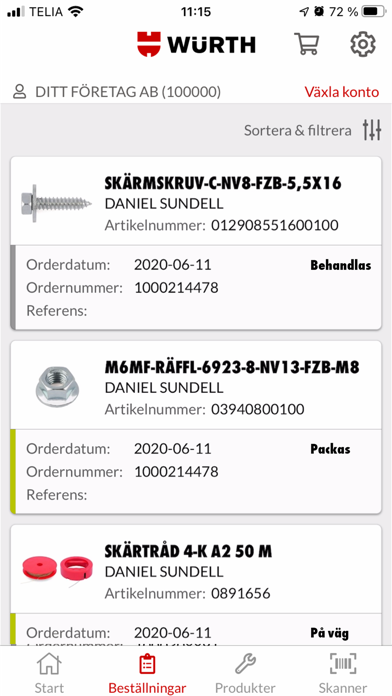 Würth Svenska AB Screenshot