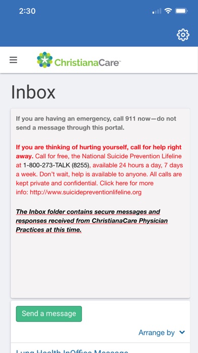 Christiana Care Patient Portal Screenshot