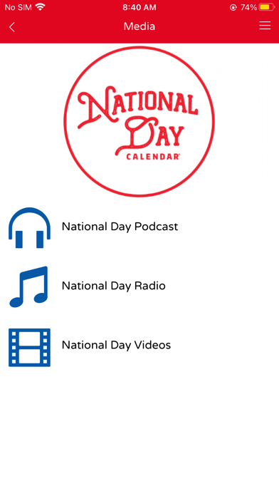 National Day Calendar Screenshot
