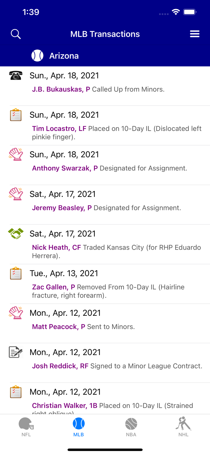 Sports Wire Transactions