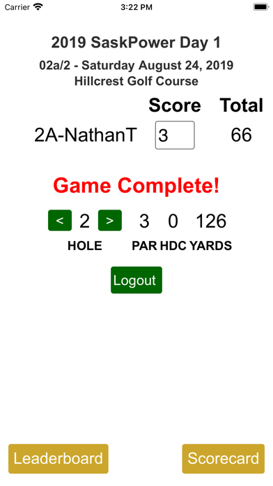 Golf Leaderboard Screenshot
