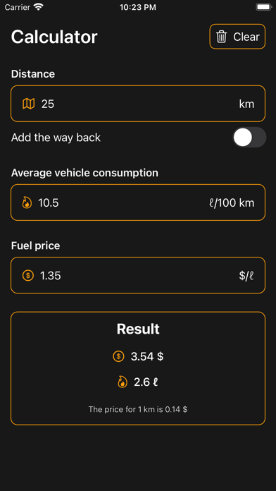 Fuel Trip Calculator Screenshot