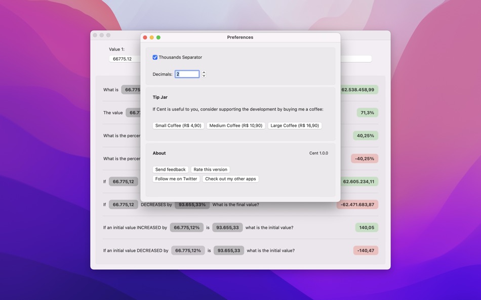 #2. Cent - Percentage Calculator (macOS) 由: Loop Apps LTDA