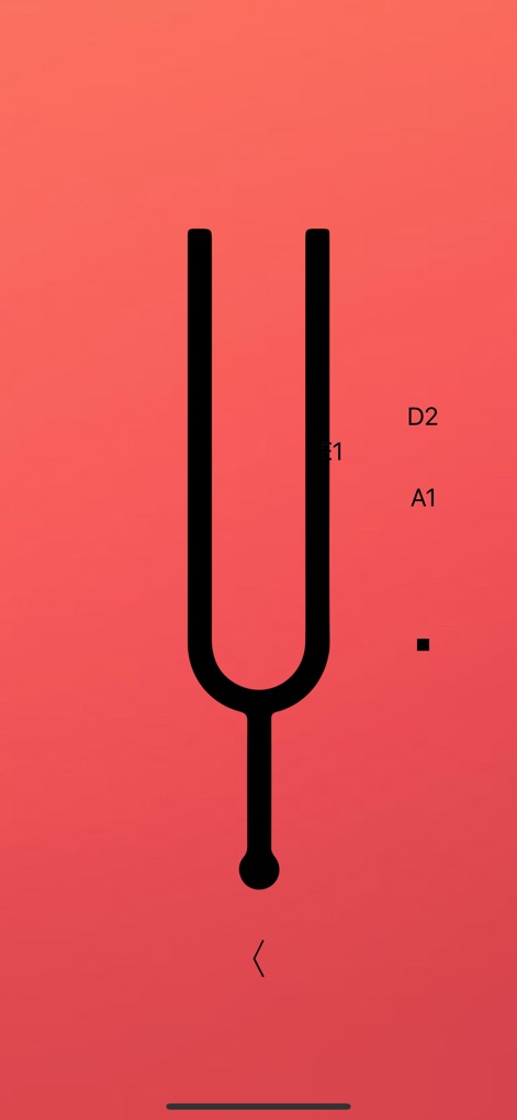 Balalaika Tuner Pro - Para auxiliar na afinação do balalaika Contrabaixo, são fornecidas as notas de referência D2 e A1, acompanhadas pelo design minimalista do diapasão.