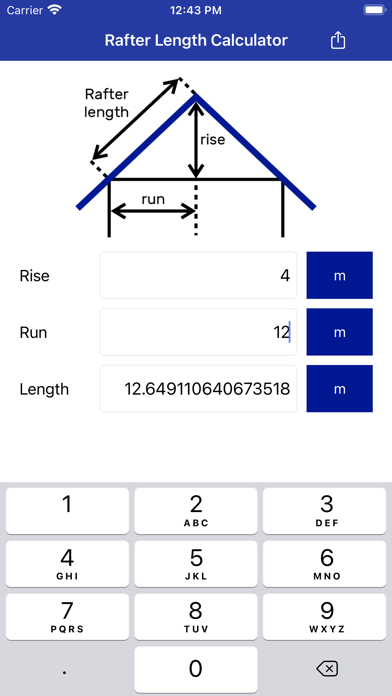 Screenshot #1 pour Rafter Length Calculator