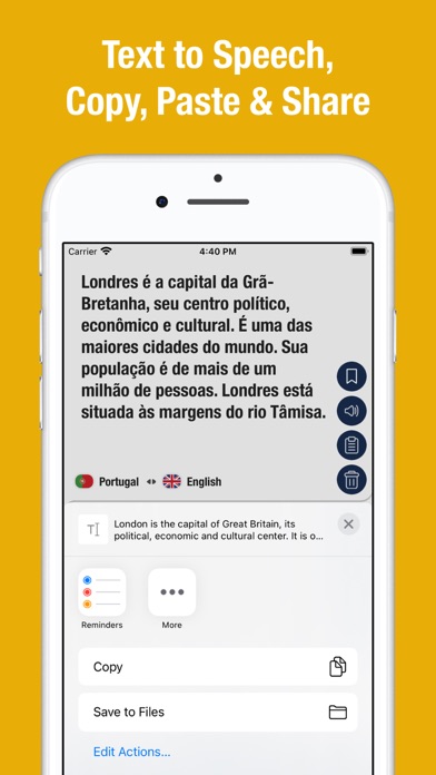 English to Portuguese. Screenshot