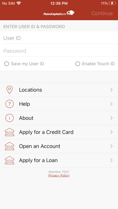 PlainsCapital Mobile Banking Screenshot