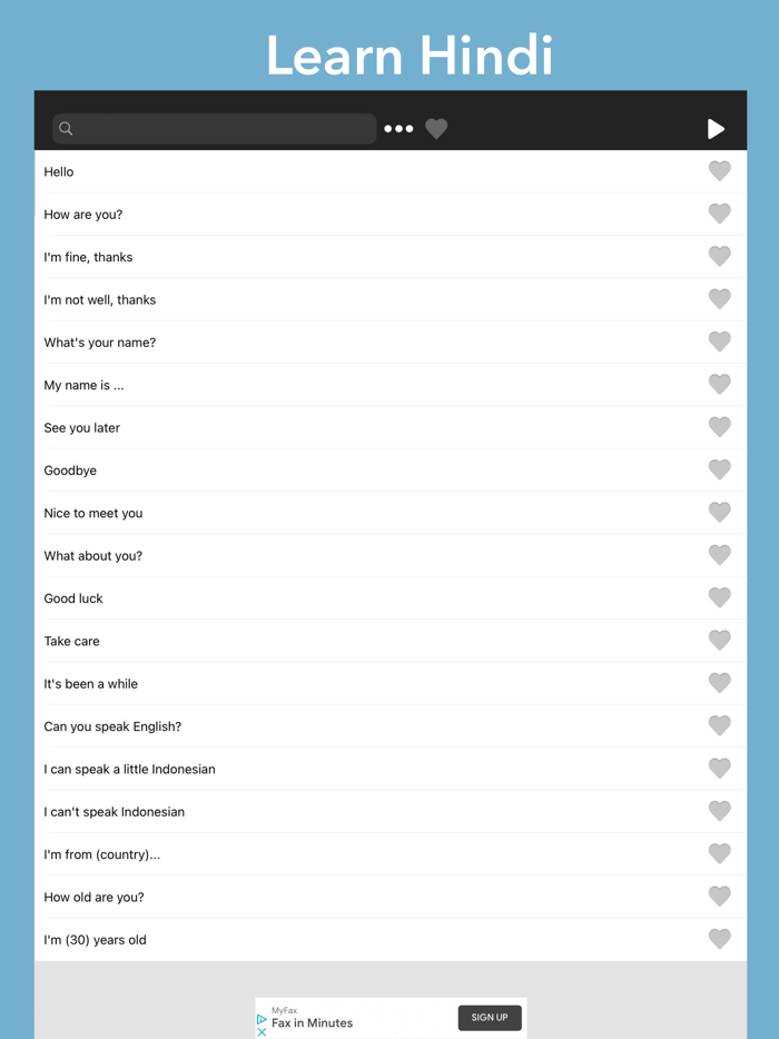 Learn Hindi - Phrasebook