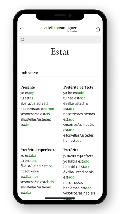 Spanish conjugation. Screenshot