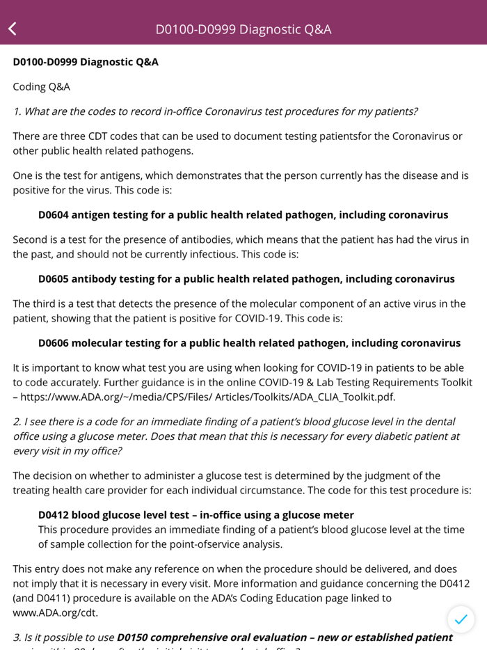 ADA CDT Coding 2022