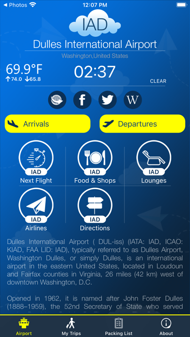 Washington Airport Info +Radar Screenshot