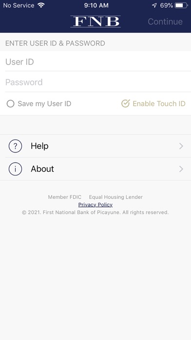 FNB Picayune Bank Screenshot