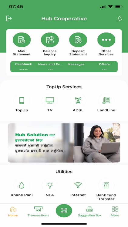 Hub banking solution