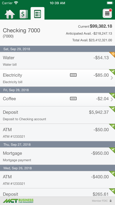 MCT Business Cash Management Screenshot