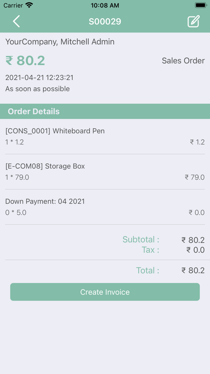 Sales Management Odoo V14