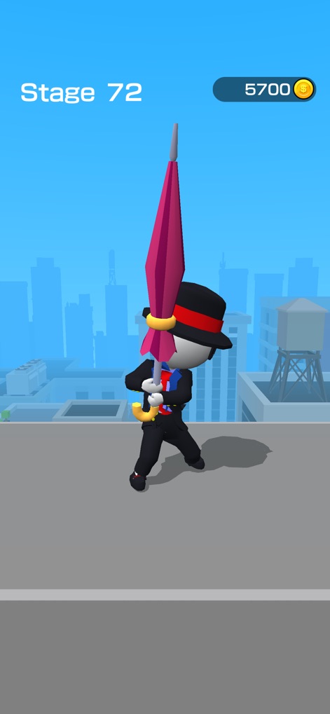 Draw Weapon 3D - La aplicación transforma el dibujo del usuario en un arma 3D, como este paraguas estilizado con su mango visible, listo para el combate en el entorno urbano de la azotea.