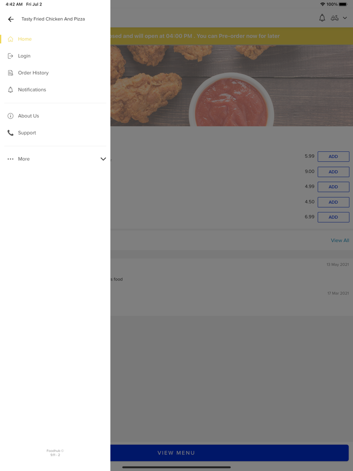 Tasty Fried Chicken And Pizza
