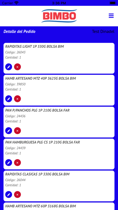 Bimbo Gestión de Pedidos Screenshot