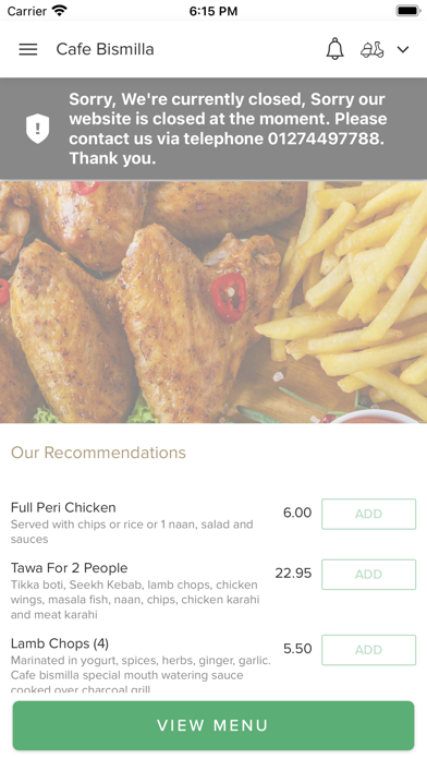 Cafe Bismilla Bradford. Screenshot
