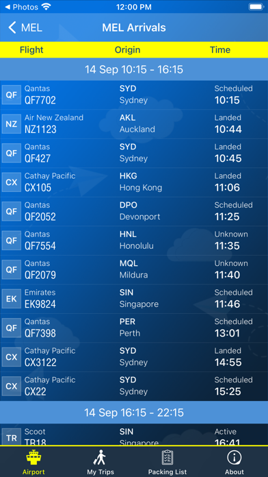 Melbourne Airport Info + Radar Screenshot