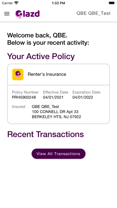 Glazd Insurance Screenshot