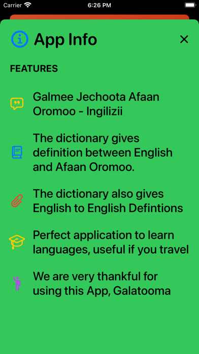 Afan Oromo English Dictionary Screenshot