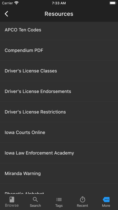 Iowa Police Field Reference Screenshot