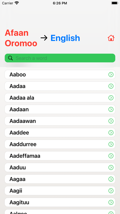 Afan Oromo English Dictionary Screenshot