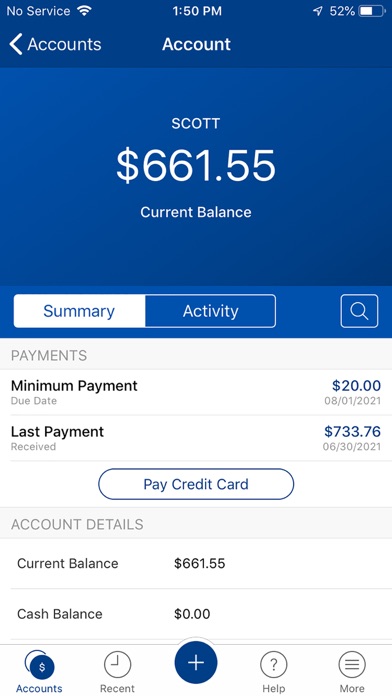 MySummit Credit Card Screenshot