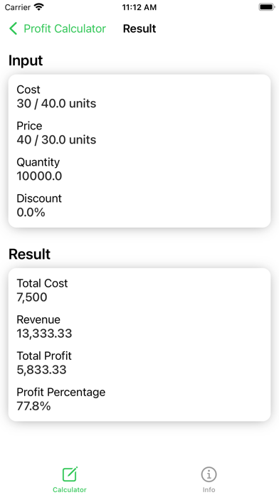 Profit Calculator, Revenue Screenshot